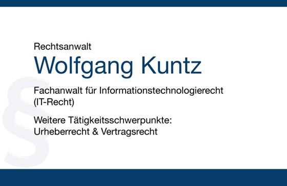 Neue Geschäftsausstattung für RA Wolfgang Kuntz - Visitenkarte Vorderseite